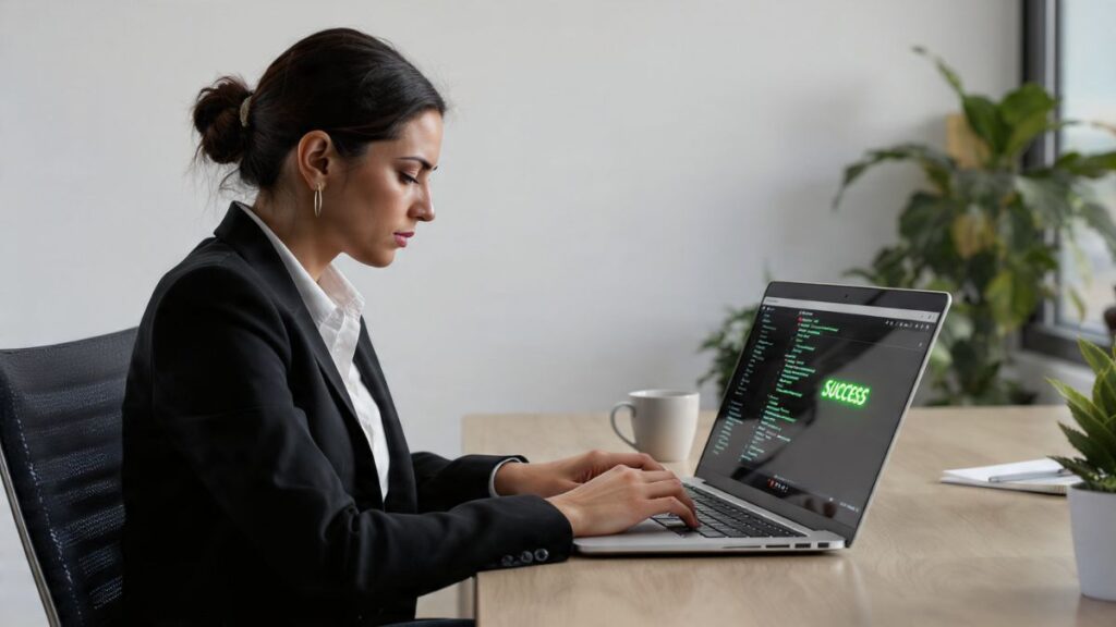 Mulher corrigindo Erro comuns de SEO no notebook