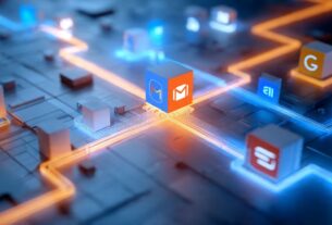 Representação visual da conexão de aplicativos, ilustrando como usar o zapier para automatizar fluxos de trabalho complexos.