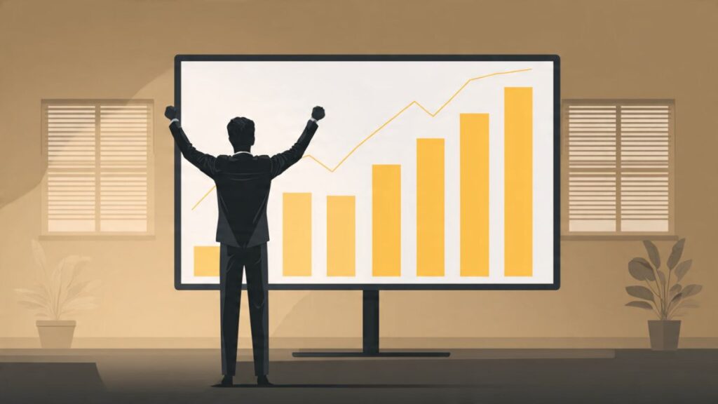 Empresário celebrando o sucesso da automação e das integrações para automatizar seu marketing.