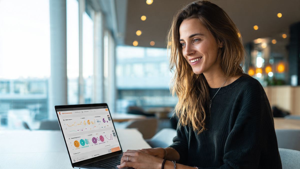 Profissional de marketing usando integrações para automatizar seu marketing em um painel digital.