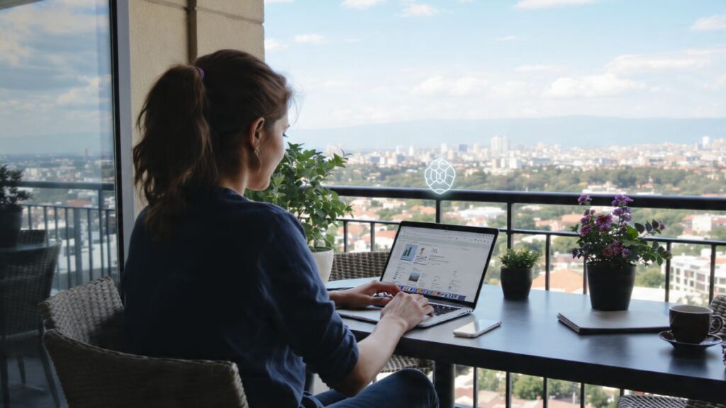 Representação visual da liberdade e do desafio da organização pessoal para profissionais digitais no trabalho remoto.