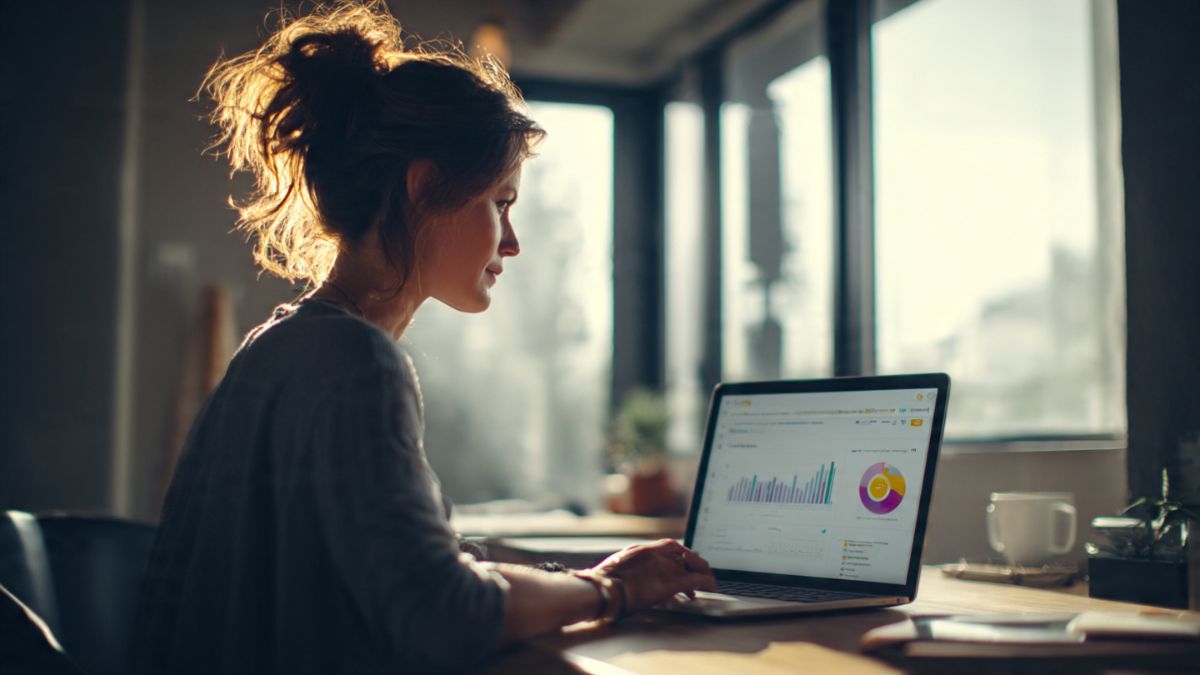 Empreendedor digital focado e produtivo trabalhando em seu notebook com um crm automatizado.