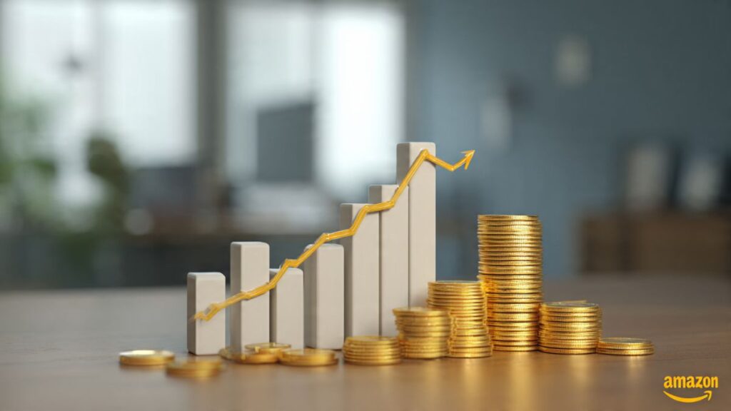 Gráfico de barras ascendente simbolizando o crescimento de receita no programa de afiliados da amazon