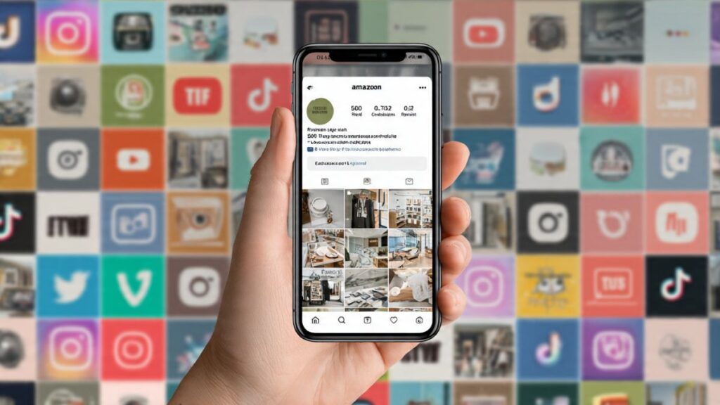 Pessoa usando um smartphone para compartilhar um link do programa de afiliados da amazon em uma rede social)