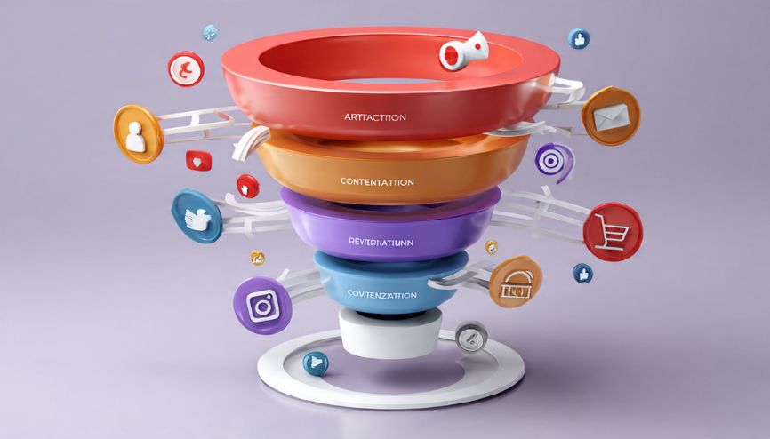 Diagrama visual de funil de vendas para automação para afiliados