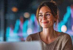 Mulher trabalhando em laptop para automação para afiliados