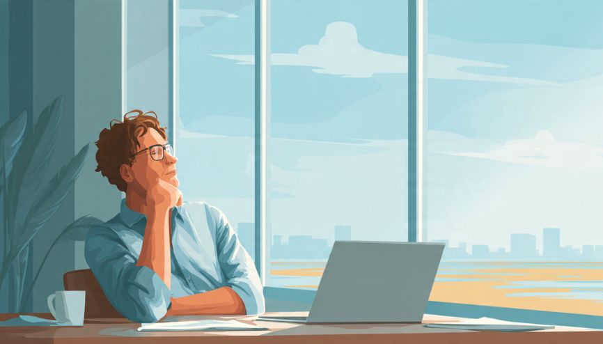 Uma pessoa refletindo sobre seus erros de produtividade em um ambiente calmo