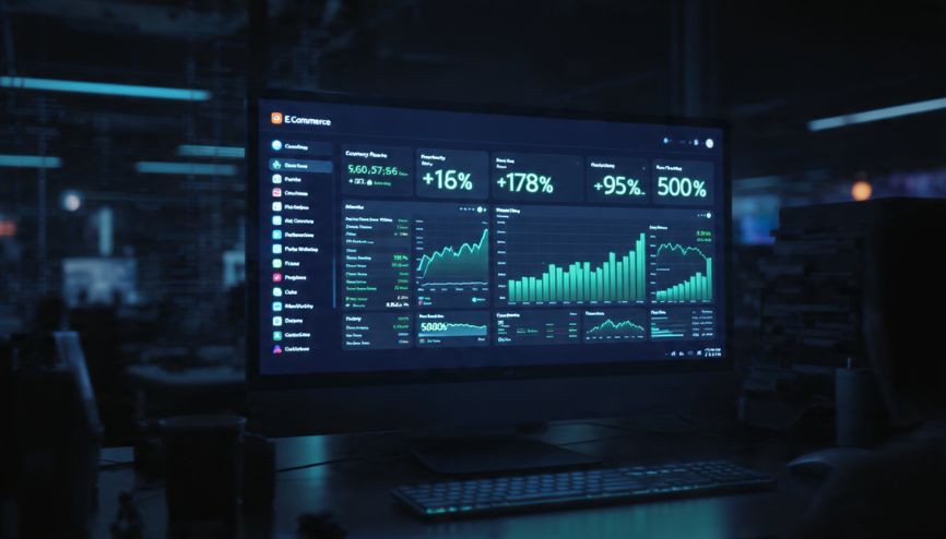 Painel de controle de e-commerce moderno mostrando métricas de recuperação de carrinho em tempo real para recuperar carrinhos abandonados