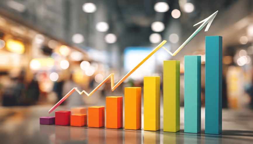 Gráfico de crescimento e eficiência da Automação empresarial.