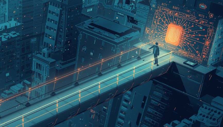 Uma ilustração de uma ponte simbolizando a conexão dos afiliados de produtos digitais.