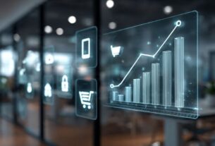 Visão futurista das tendências e-commerce com tecnologia integrada.